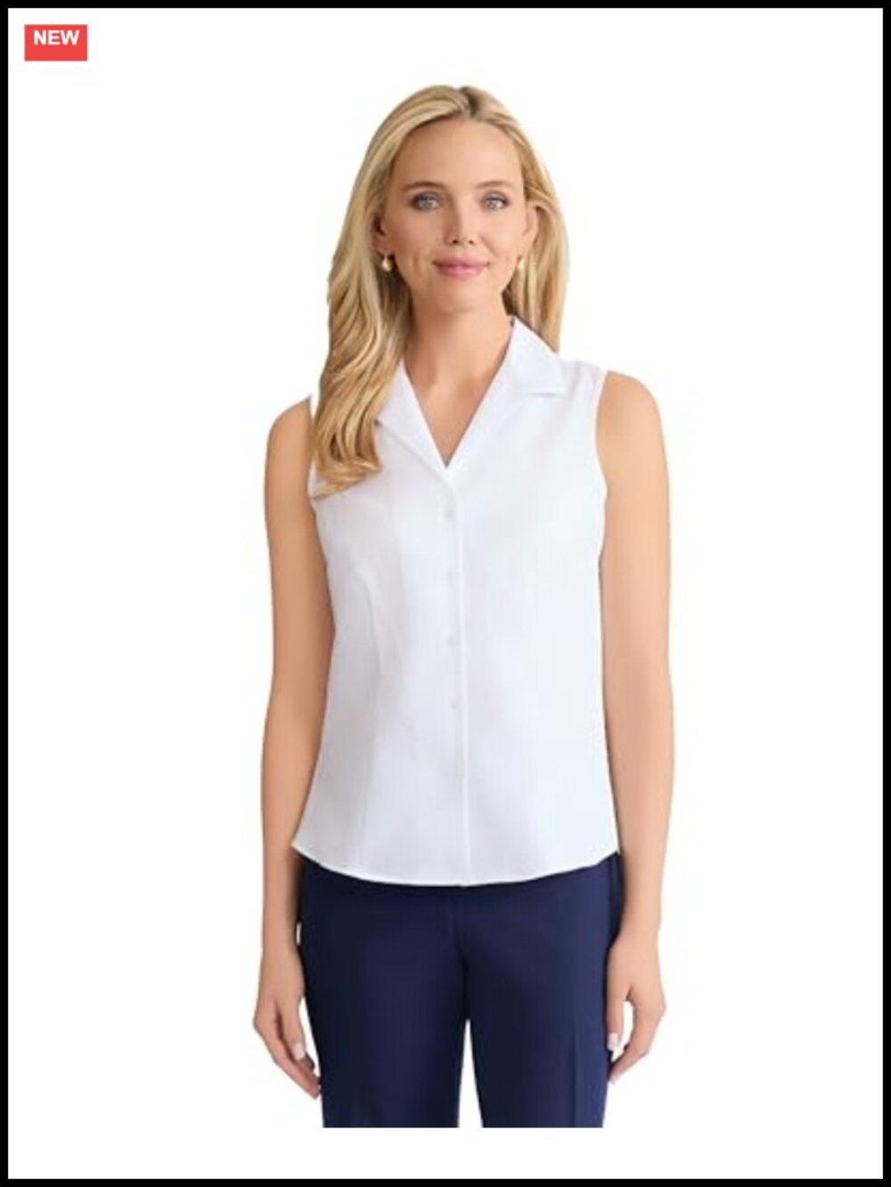 Sleeveless Easy Care Button Down Shirt 100% Cotton Classic Fit